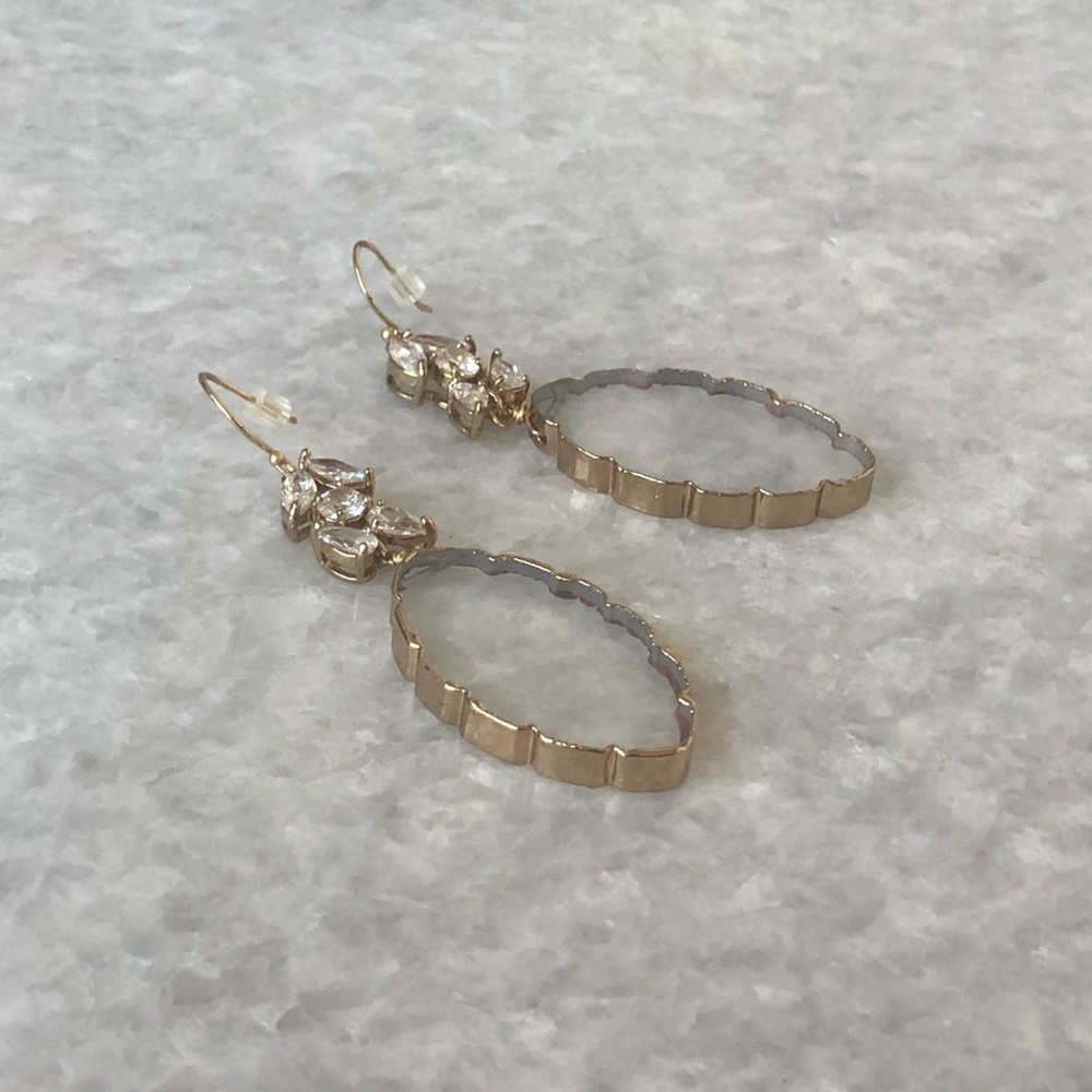 Anthro Drop Earrings - Clear and Gold - Picture 2 of 4